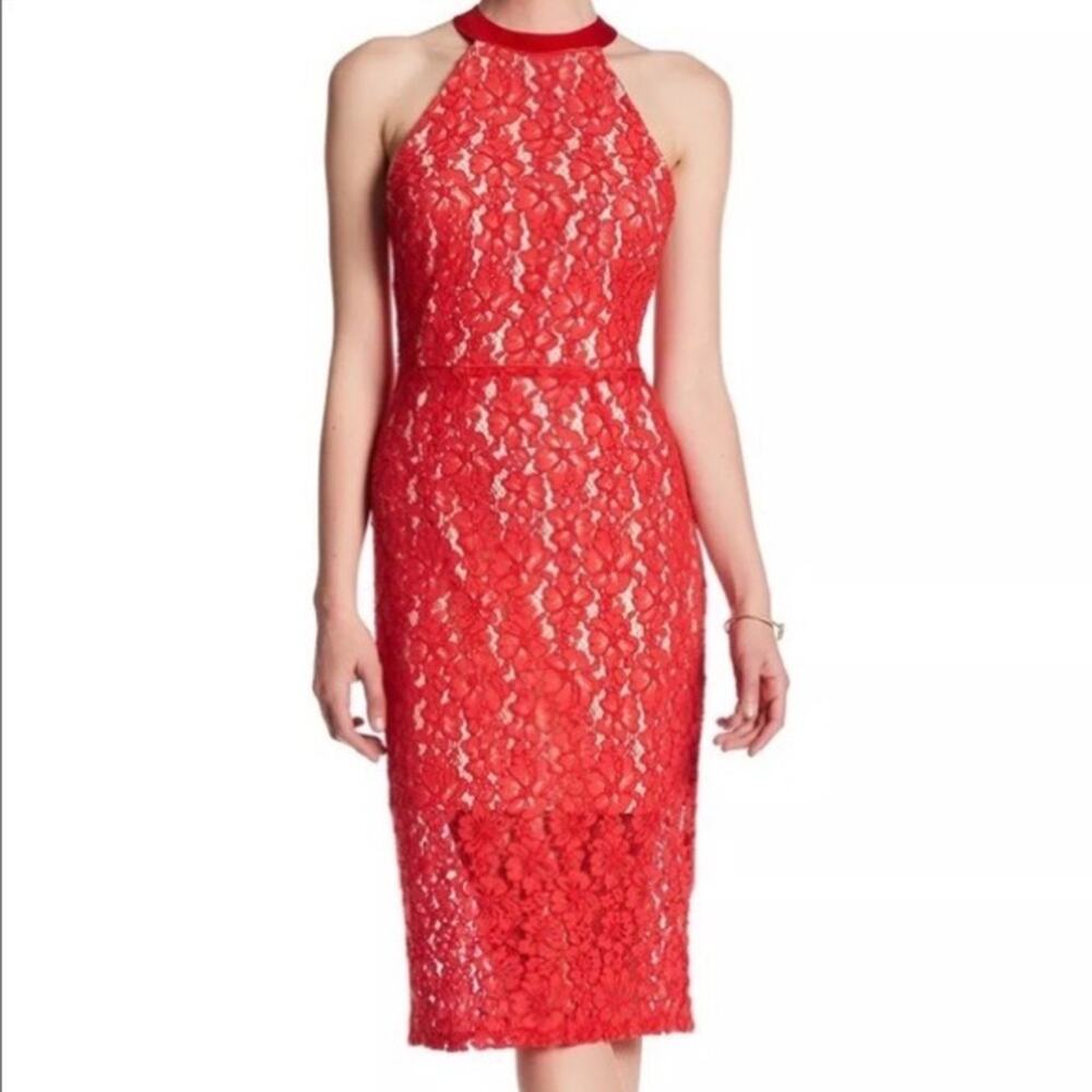 NWT A.B.S Halter Red Lace Dress size 4